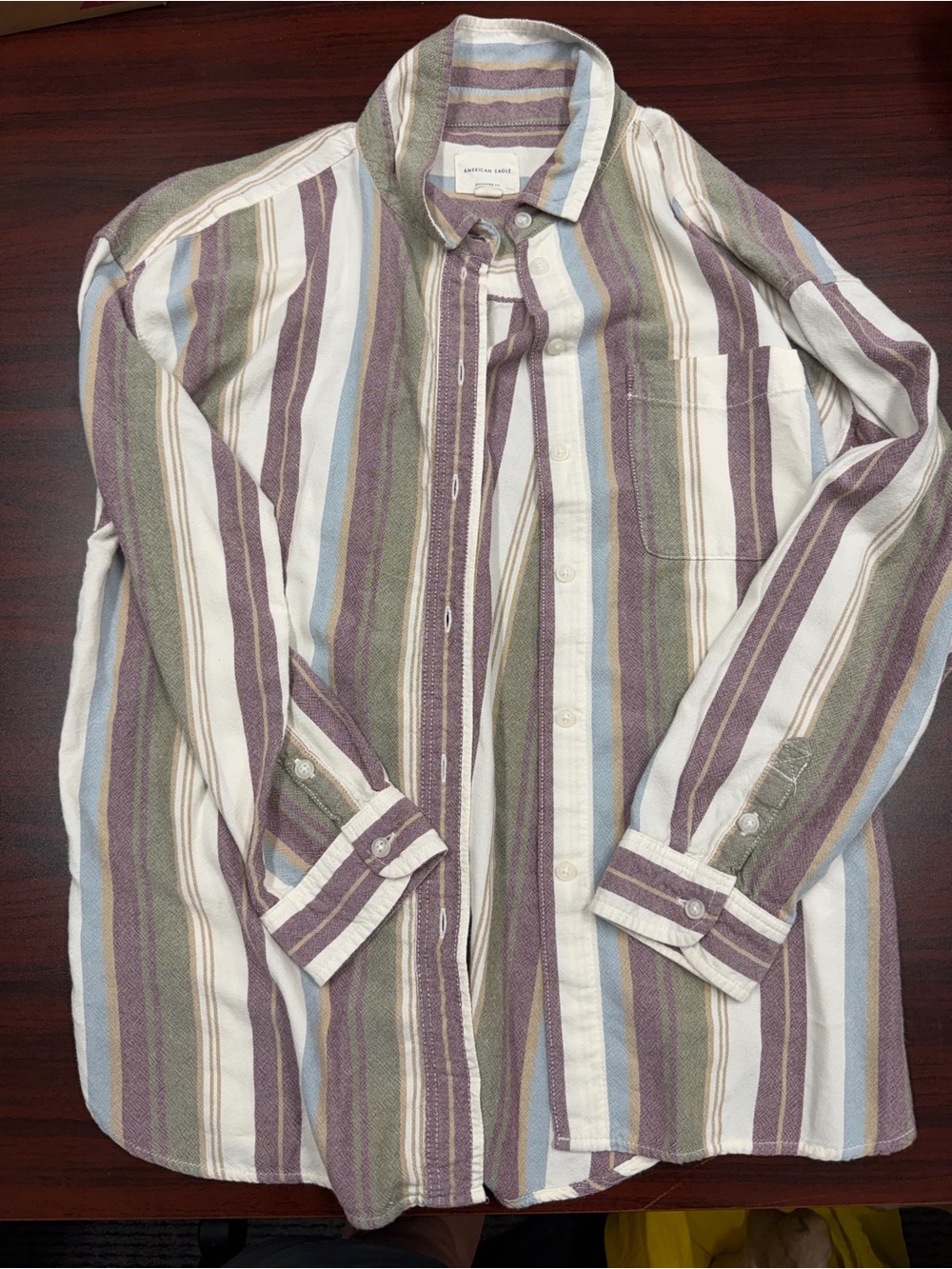 Striped Long-Sleeve Button-Up Shirt - Lavender/Olive/White
